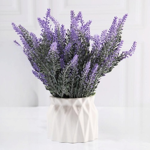 

ЛЬНЯНКА HOME Лаванда искусственная в горшке из архитектурного бетона, Лаванда искусственная в горшке из архитектурного бетона