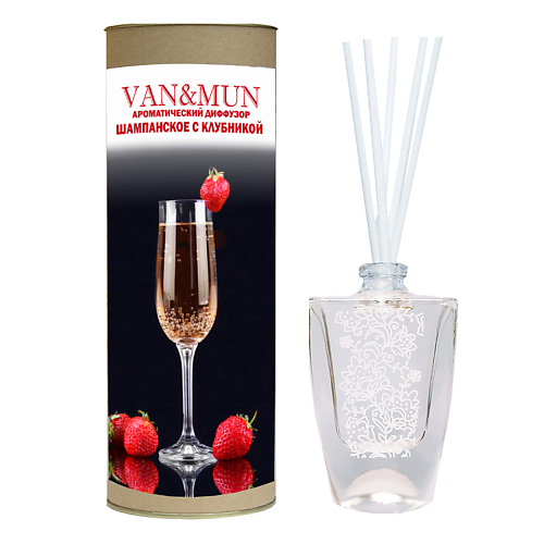 

VAN&MUN Ароматический диффузор Шампанское с клубникой с палочками 45, Ароматический диффузор Шампанское с клубникой с палочками