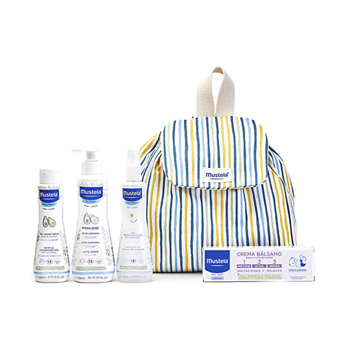 

MUSTELA Набор для купания и ухода за кожей малыша Little Moments Polka Striped Backpack, Набор для купания и ухода за кожей малыша Little Moments Polka Striped Backpack