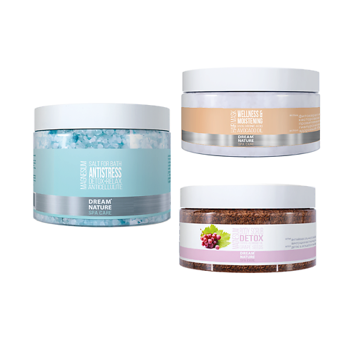 

DREAM NATURE СПА -набор: Маска "Оздоровление и увлажнение"+ Скраб"Антицеллюлитный" + Соль с розой, СПА -набор: Маска "Оздоровление и увлажнение"+ Скраб"Антицеллюлитный" + Соль с розой