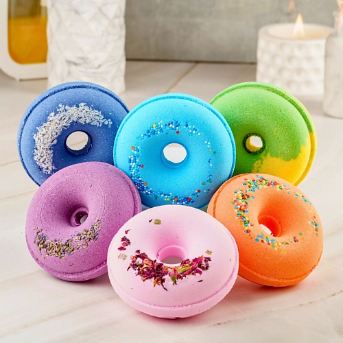 

DEWPOINT Большие бомбочки для ванны пончики с розой, лавандой, кокосом, Большие бомбочки для ванны пончики с розой, лавандой, кокосом