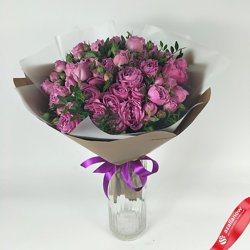 AZALIANOW ЦВЕТЫ. ПОДАРКИ. ДЕКОР Букет из 15 кустовых пионовидных розовых роз, в пленке с зеленью
