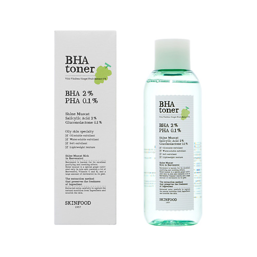 

SKINFOOD Тонер для лица с BHA/PHA кислотами (отшелушивающий) 200, Тонер для лица с BHA/PHA кислотами (отшелушивающий)