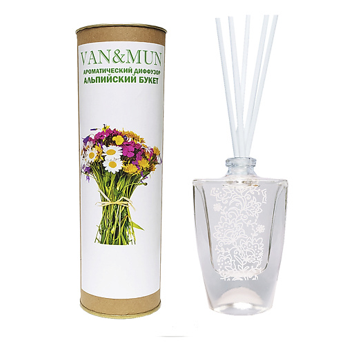 

VAN&MUN Ароматический диффузор Альпийский букет с палочками для дома и офиса 45, Ароматический диффузор Альпийский букет с палочками для дома и офиса