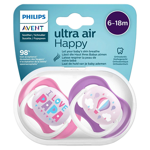 

PHILIPS Пустышка силиконовая Ultra Air Happy, 6-18 месяцев, Пустышка силиконовая Ultra Air Happy, 6-18 месяцев
