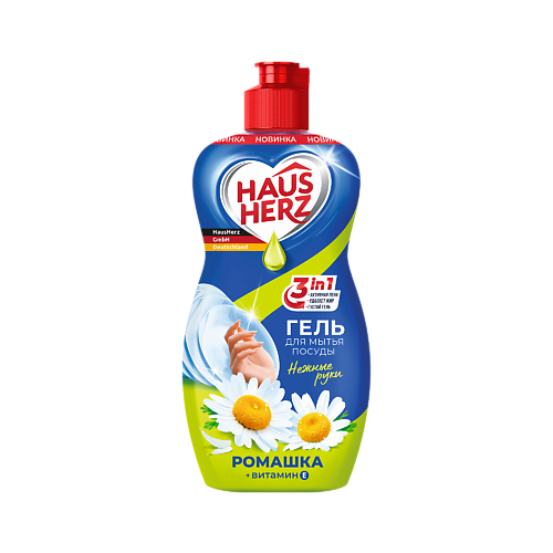 

HAUSHERZ Средство для мытья посуды Ромашка + Витамин Е 450, Средство для мытья посуды Ромашка + Витамин Е