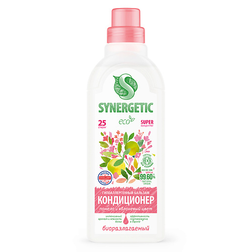 

SYNERGETIC Кондиционер-ополаскиватель для стирки белья "Помело и яблоневый цвет" гипоаллергенный 750, Кондиционер-ополаскиватель для стирки белья "Помело и яблоневый цвет" гипоаллергенный