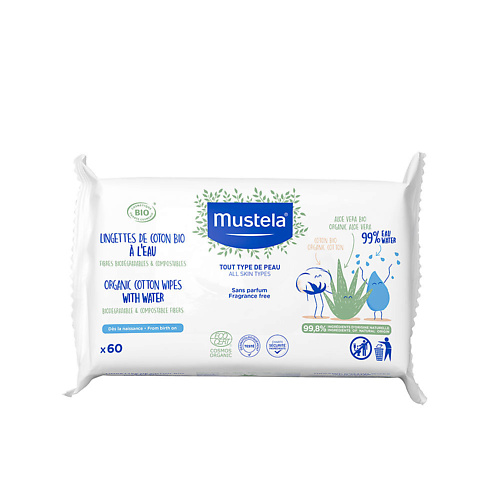 

MUSTELA Влажные салфетки с алоэ вера Organic Cotton Water Wipes, без парфюмерной отдушки, Влажные салфетки с алоэ вера Organic Cotton Water Wipes, без парфюмерной отдушки