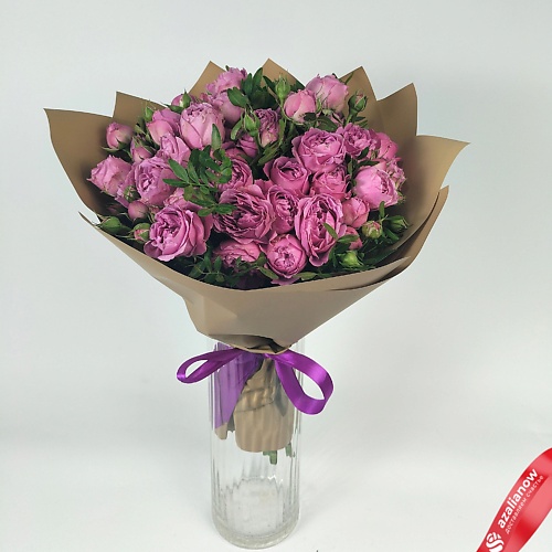 AZALIANOW ЦВЕТЫ. ПОДАРКИ. ДЕКОР Букет из 11 кустовых пионовидных розовых роз, в пленке с зеленью