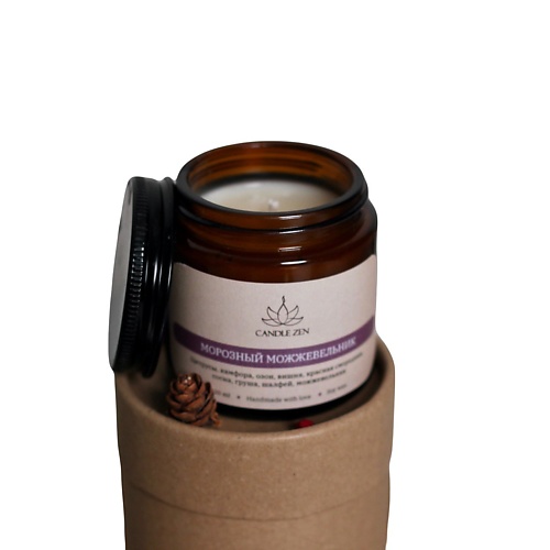 

CANDLE ZEN Свеча ароматическая в янтарной банке с ароматом Морозный можжевельник 120, Свеча ароматическая в янтарной банке с ароматом Морозный можжевельник