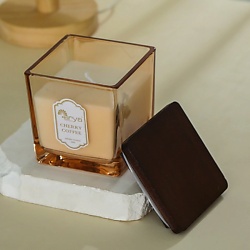 Ароматическая свеча Cherry Coffee с деревянной крышкой Янтарь