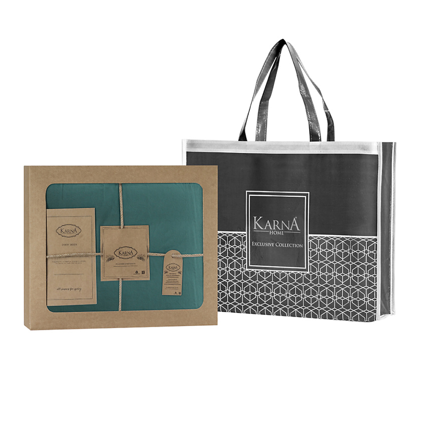 Изображение товара KARNA Постельное белье STONEWASH евро Темно-зеленый