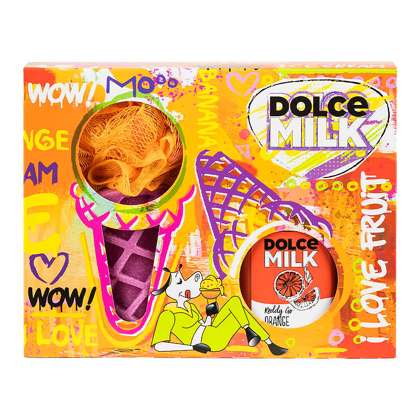 Изображение товара Набор для ухода за телом DOLCE MILK 314 гель и мочалка оранжево-фиолетовый