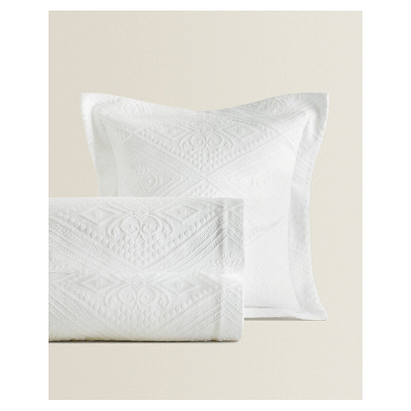 Изображение товара ZARA HOME Хлопковый плед с геометрическим дизайном 230 x 250 см, Белый