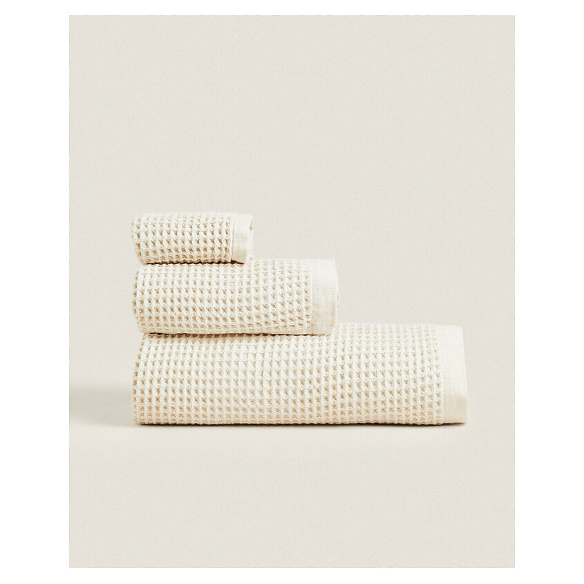 Изображение товара ZARA HOME Хлопчатобумажное банное полотенце вафельной вязки 30 x 50 см, цвет: Бежевый, размер: 30 x 50 см