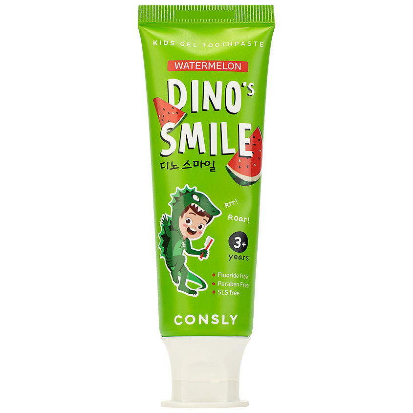 Изображение товара Детская гелевая зубная паста CONSLY Dinos Smile вкус арбуза без фтора 60 г
