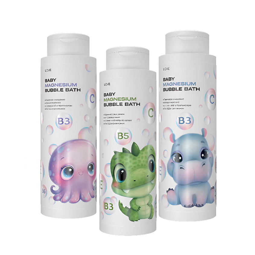 Изображение товара ILOVEMG Пена для ванн подарочный набор, с магнием, аромат бабл гам, цветочный и тропический, 1500