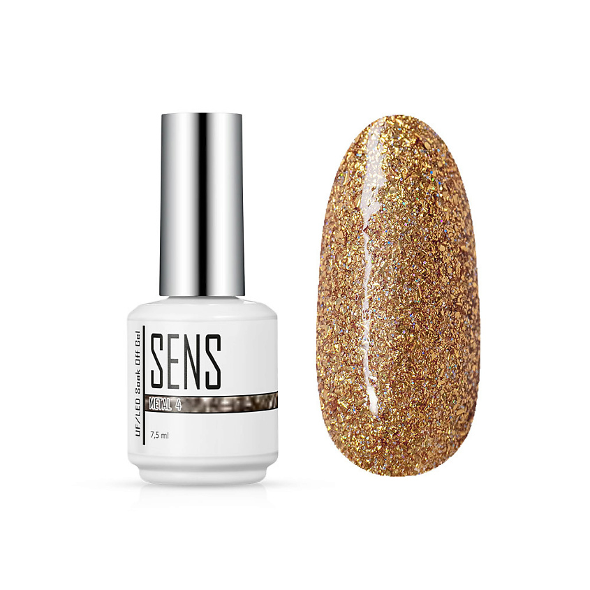 Изображение товара Гель-лак для ногтей SENS цветной металлик с блестками 7,5 мл золотой