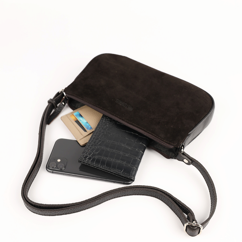 Изображение товара Женская клатч-сумка через плечо AKTORRIS из натуральной кожи и замши коричневая