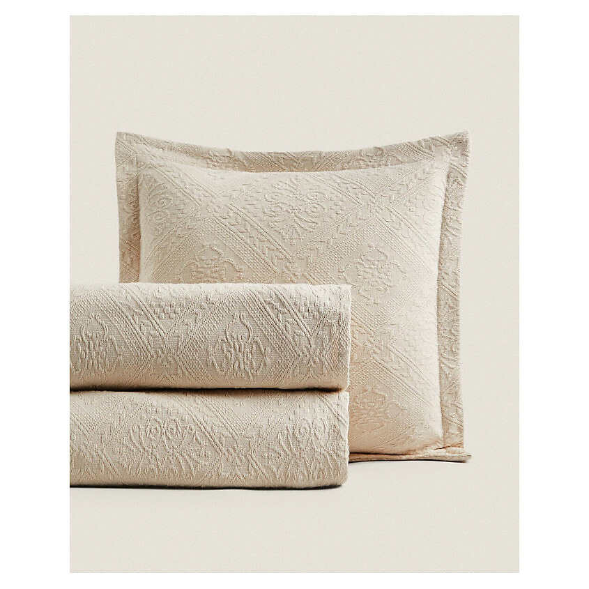 Изображение товара ZARA HOME Хлопчатобумажное покрывало с геометрическим рисунком 230 x 250 см, Бежевый