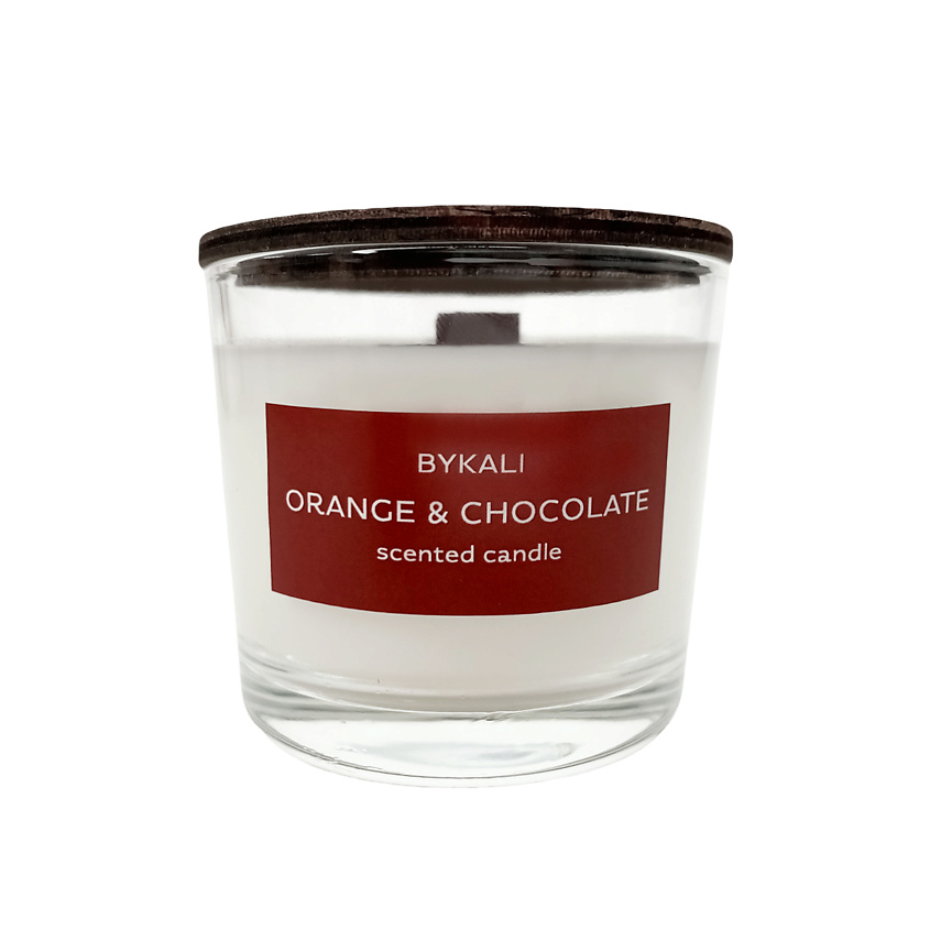 Изображение товара BYKALI Свеча ароматическая "Апельсин и шоколад" с деревянным фитилем в стакане с крышкой, 100 мл