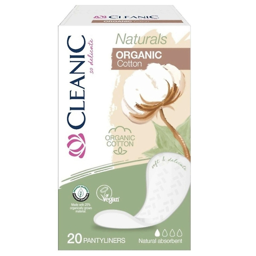 Изображение товара CLEANIC Naturals Organic Cotton Ежедневные гигиенические прокладки, 20 шт.
