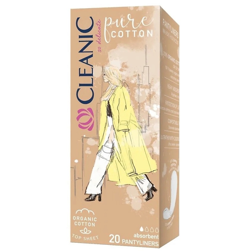 Изображение товара CLEANIC Pure Cotton Ежедневные гигиенические прокладки, 20 шт.