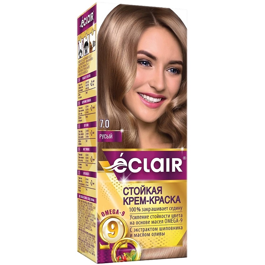 Изображение товара ECLAIR Стойкая крем-краска для волос с маслами OMEGA 9, Русый 7.0, 50 мл