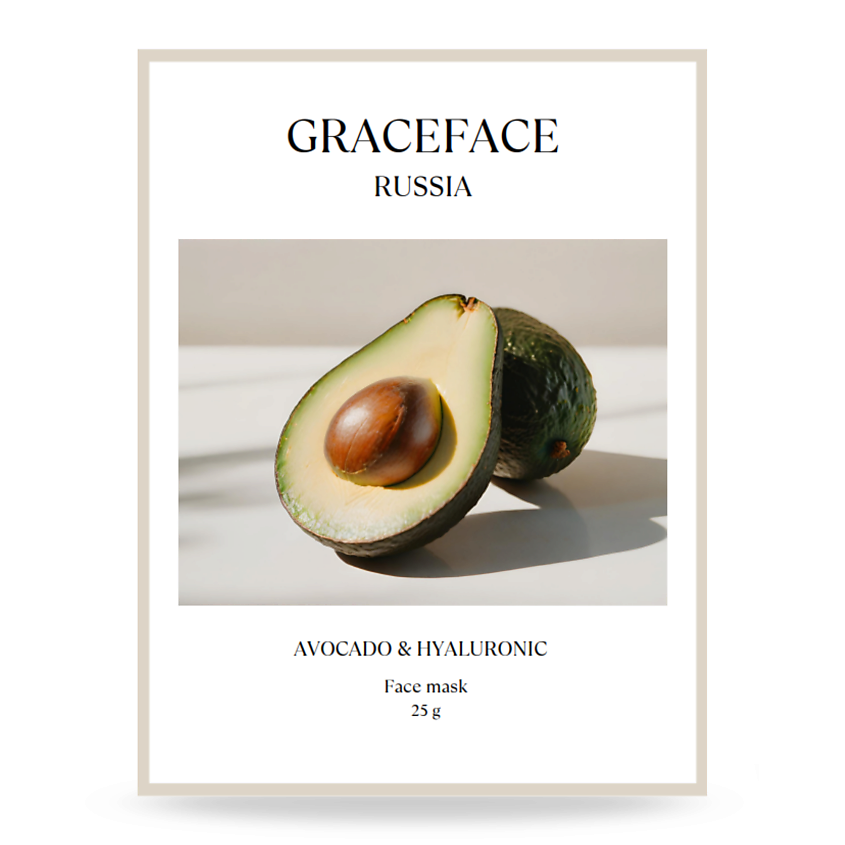 Изображение товара GRACE FACE Тканевая маска для лица увлажняющая с экстрактом авокадо и гиалуроновой кислотой, с экстрактом авокадо 1 шт