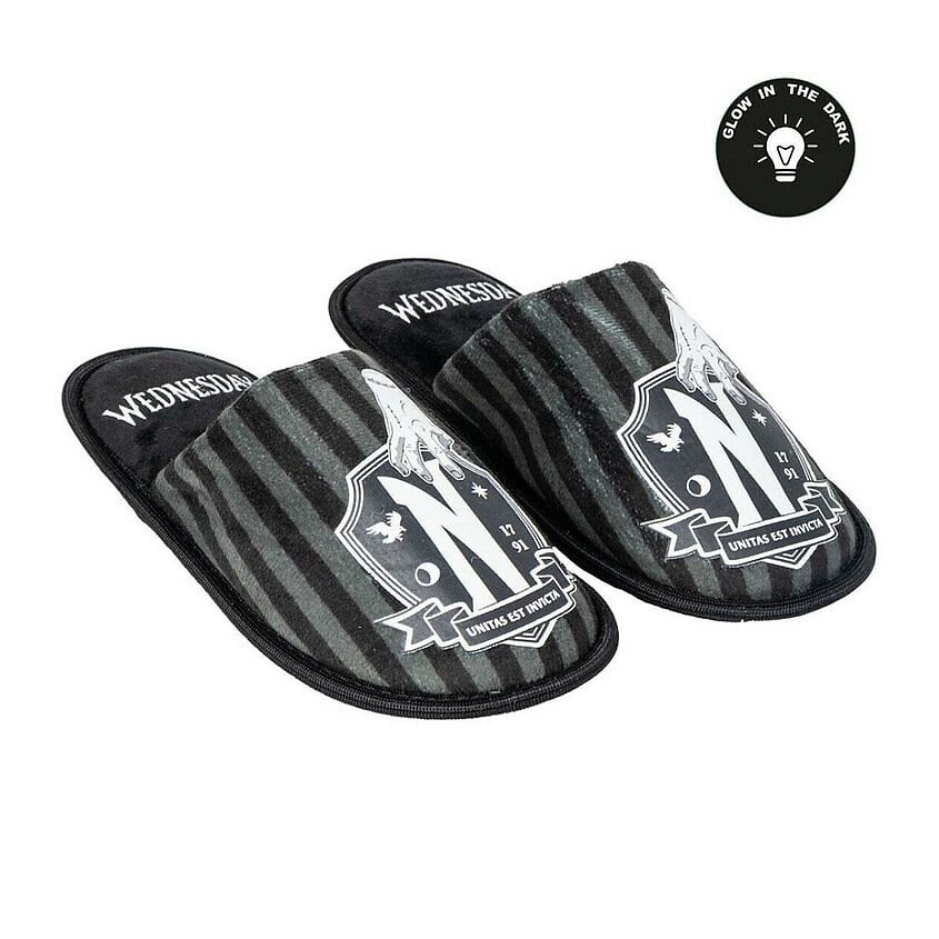 Изображение товара Домашние тапочки Wednesday светящиеся в темноте черные размер 36-37