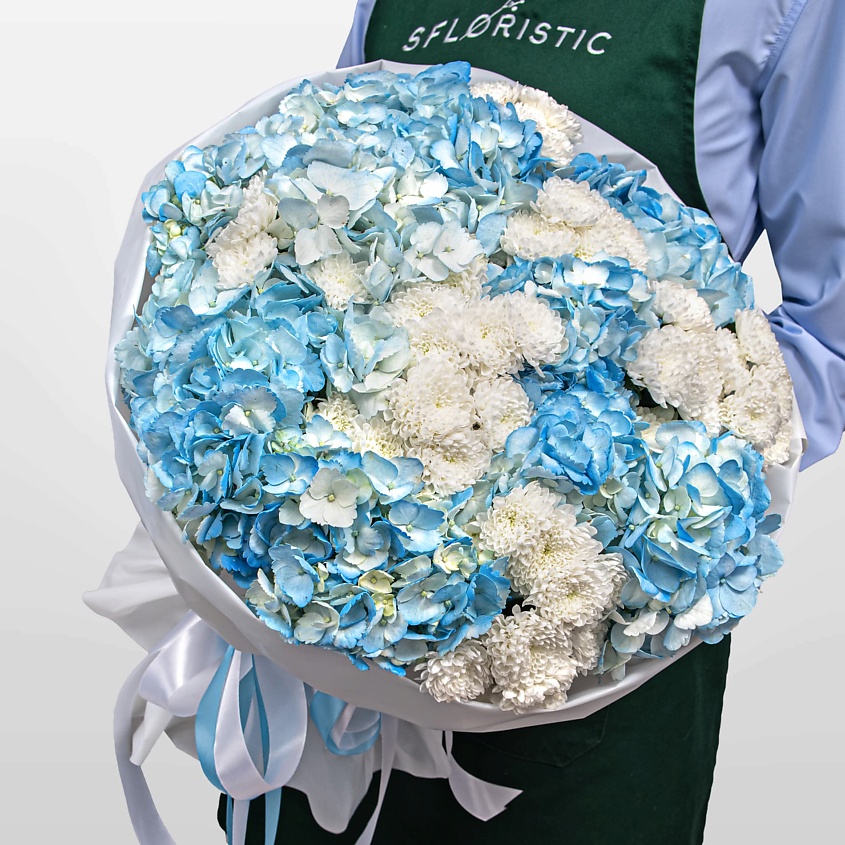 Изображение товара Букет из Гортензий и Хризантем Сантини Объятия ветра 1 шт.