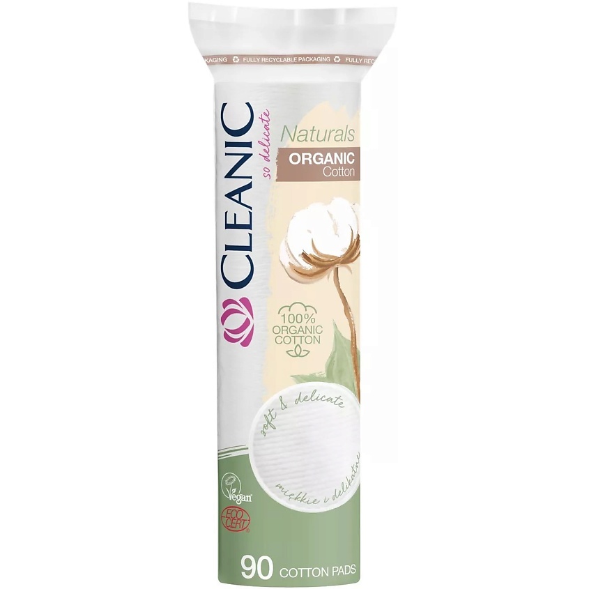 Изображение товара CLEANIC Naturals Organic Cotton Гигиенические ватные диски, 90 шт.