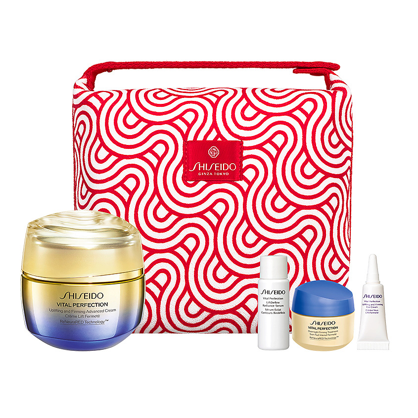 Изображение товара SHISEIDO Набор с лифтинг-кремом для лица, повышающим упругость кожи Vital Perfection Advanced в косметичке, 50 мл + 7 мл + 15 мл + 3 мл + Косметичка