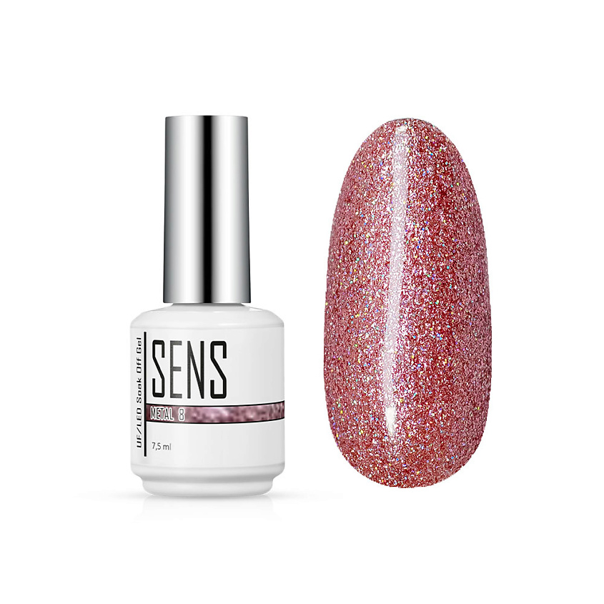 Изображение товара Гель-лак для ногтей SENS Цветной 7,5 мл с блестками для стойкого маникюра