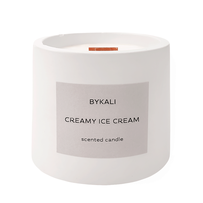 Изображение товара BYKALI Свеча ароматическая "Сливочное мороженое" с деревянным фитилем в камне, 120 мл