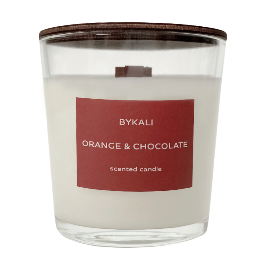 Изображение товара Ароматическая свеча BYKALI Апельсин и шоколад 200 мл с деревянным фитилем