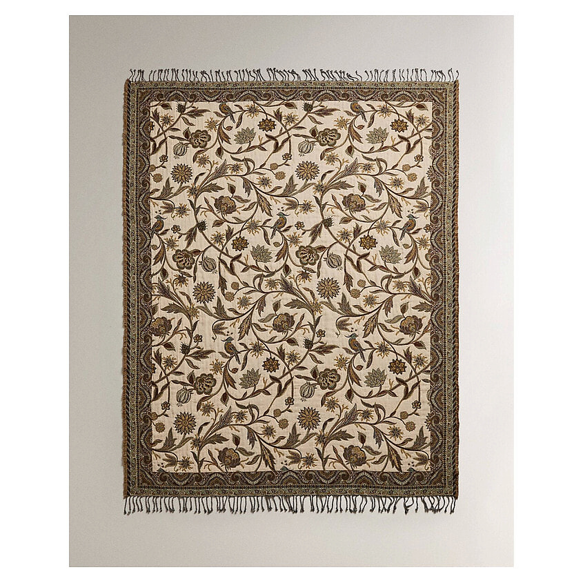 Изображение товара ZARA HOME Плед Floral Jacquard 140x190 см зеленый элегантный интерьер