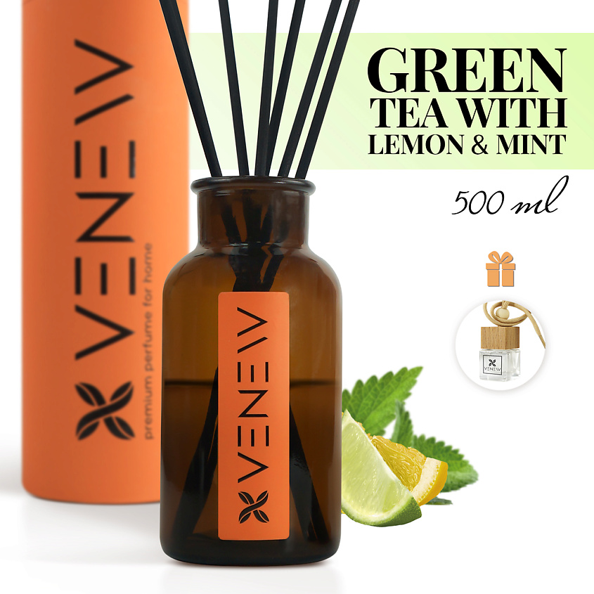 Изображение товара VENEW Диффузор ароматизатор для дома парфюм ЗЕЛЁНЫЙ ЧАЙ С ЛИМОНОМ И МЯТОЙ, 500 мл