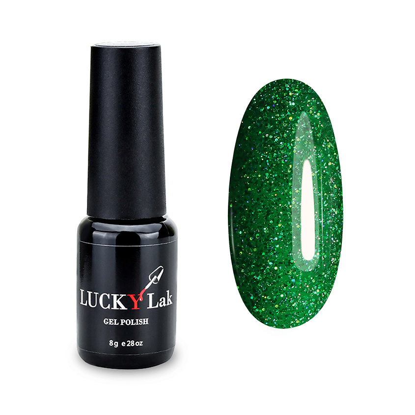 Изображение товара Гель лак LuckyLak Firstloue №001 Витражный зеленый с блестками 150 оттенков
