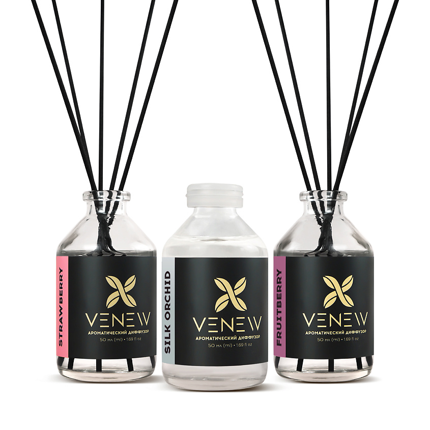 Изображение товара VENEW набор диффузоров для дома 3х50 мл с ароматами клубника орхидея и ягодный микс