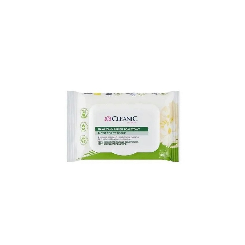 Изображение товара Влажная туалетная бумага CLEANIC с ромашкой и молочной кислотой 40 шт