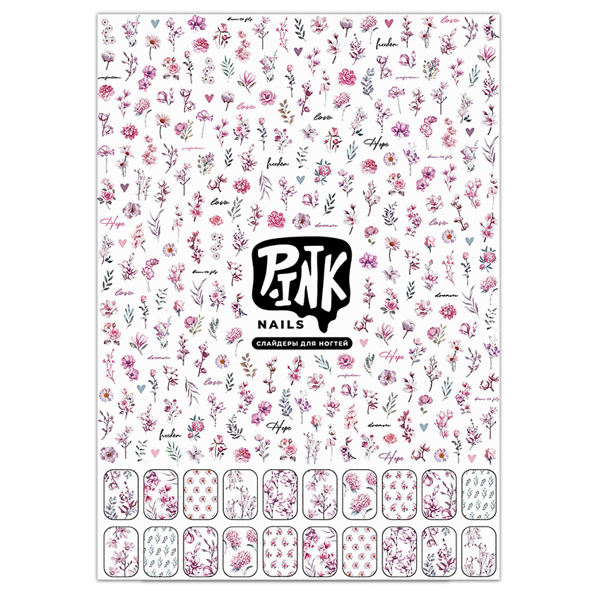 Изображение товара П.INK Слайдеры для ногтей с розовыми цветами 1 шт — переводные трафареты для красивого маникюра