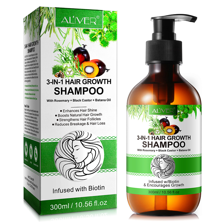 Изображение товара Алiver шампунь для волос 3 в 1 с маслами розмарина касторки батана 300 мл