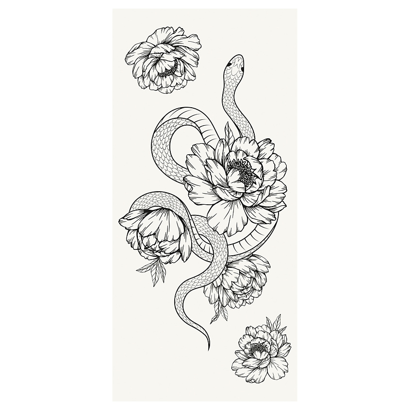 Изображение товара Временные тату MESHU "Snakes and flowers" 3 шт на листе 8х17 см для взрослых и детей