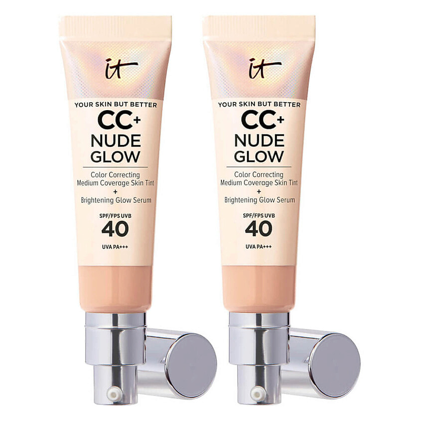 Изображение товара IT COSMETICS Тональный крем с сияющим финишем Nude Glow CC Cream Duo SPF40, 2 шт, Neutral Medium