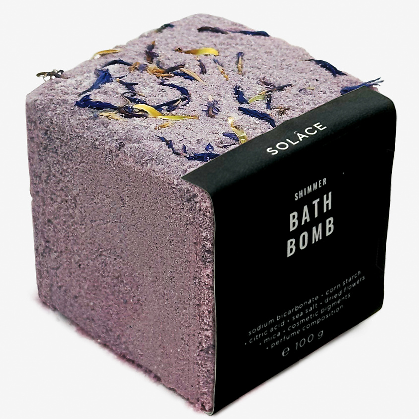 Изображение товара SOLACE Бомбочка для ванны "Черная смородина" с солью, шиммером и сухоцветами, Черная смородина