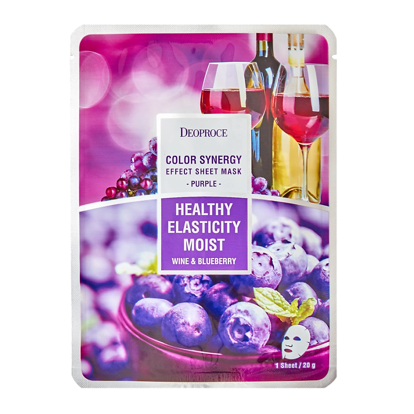 Изображение товара DEOPROCE Тканевая маска для лица с экстрактом голубики и красного вина, 20 г