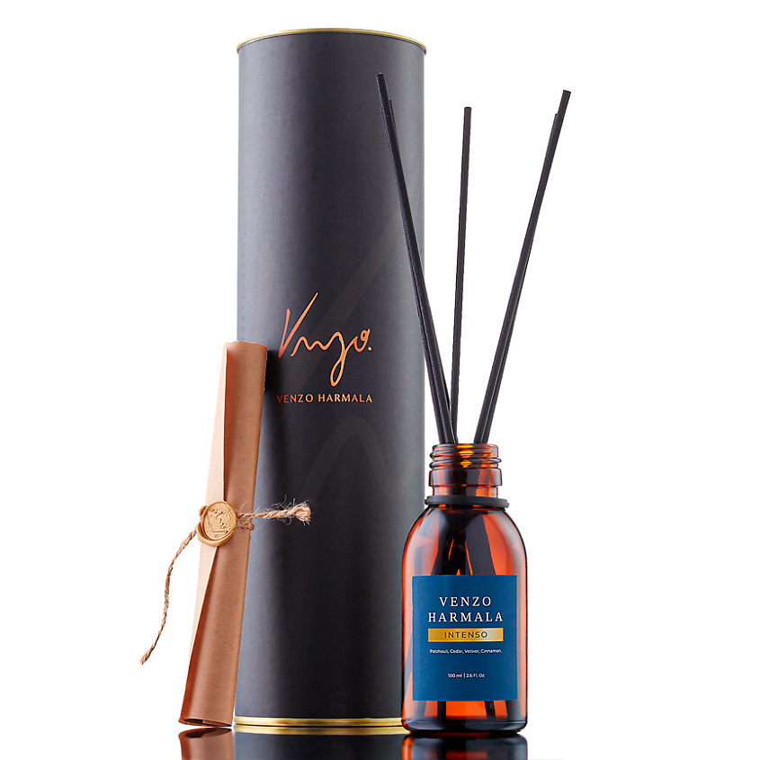 Изображение товара Ароматический диффузор VENZO HARMALA 200 мл с палочками и ароматом пачули кедр корица