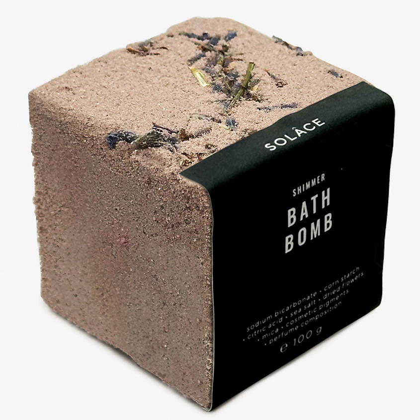 Изображение товара SOLACE Бомбочка для ванны "Миндаль" с морской солью, шиммером и сухоцветами, Миндаль