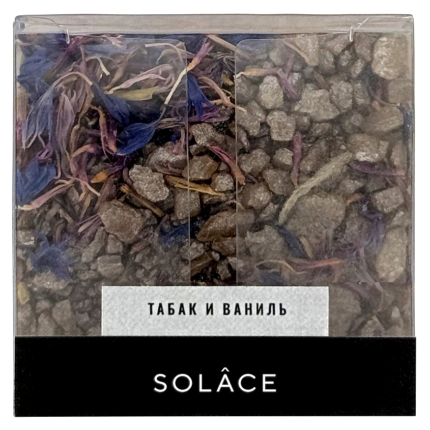 Изображение товара SOLACE Мерцающая соль для ванны "Табак и ваниль" с шиммером и сухоцветами, Табак и ваниль